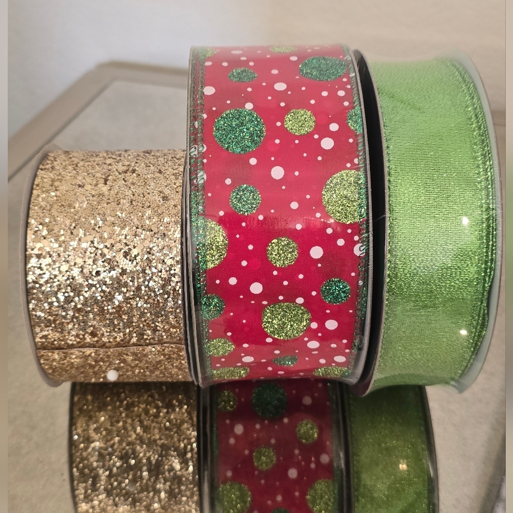 Brand New!! Festive Ribbon Set with Glitter and Polka Dots